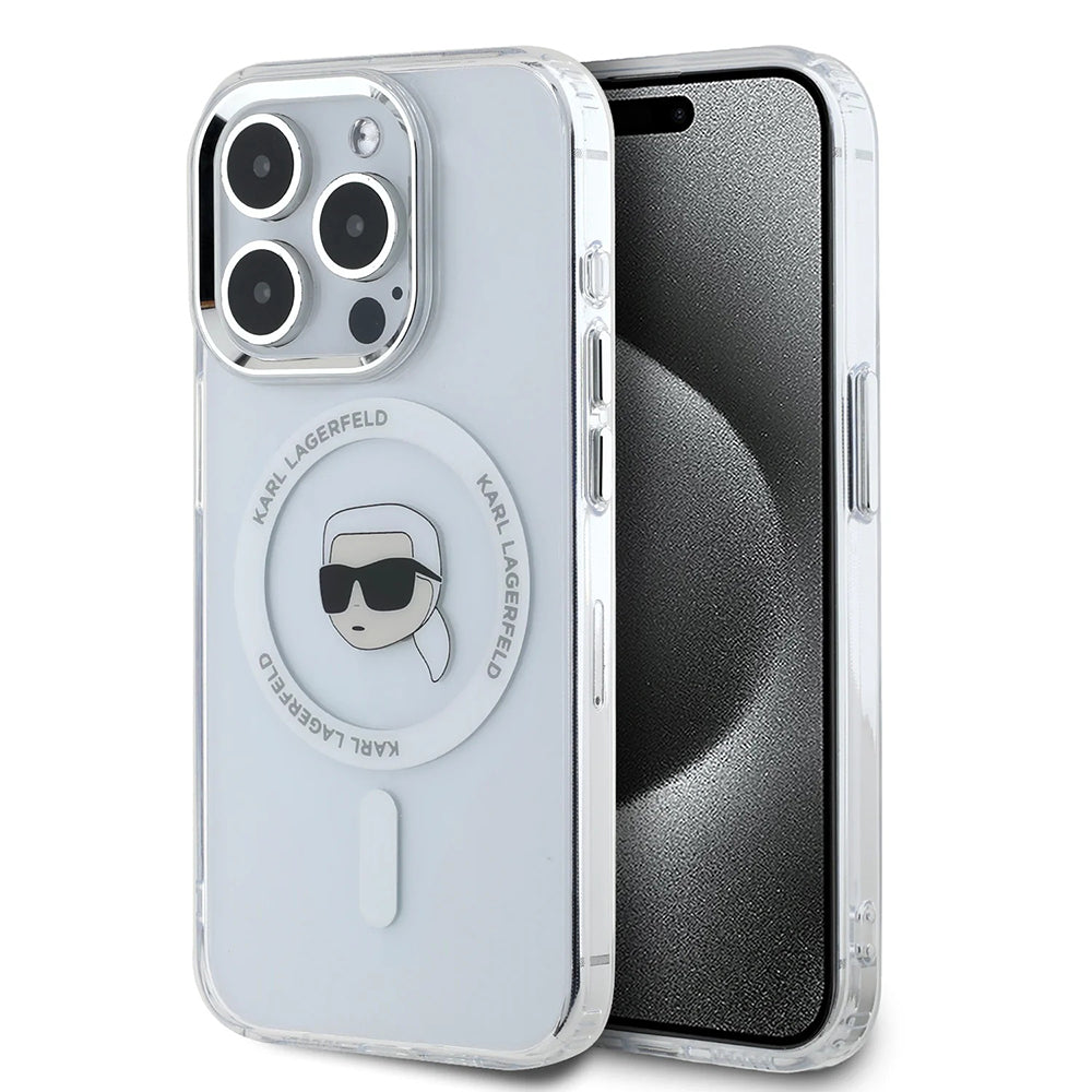 MagSafe-deksel for Apple iPhone 16 Pro, Karl Lagerfeld, IML Metal Karl's Head, Hvit