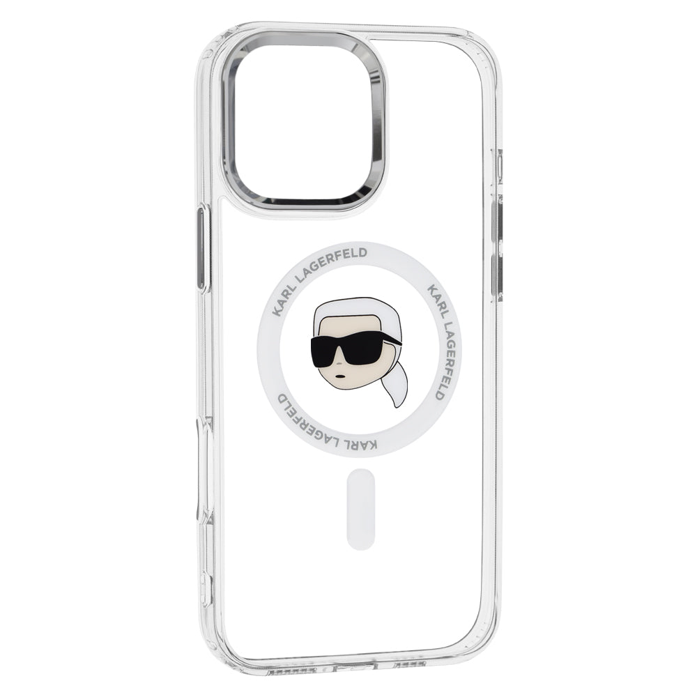 MagSafe-deksel for Apple iPhone 16 Pro, Karl Lagerfeld, IML Metal Karl's Head, Hvit