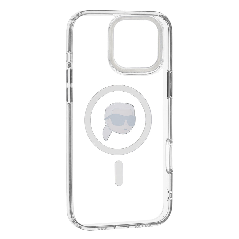 MagSafe-deksel for Apple iPhone 16 Pro, Karl Lagerfeld, IML Metal Karl's Head, Hvit