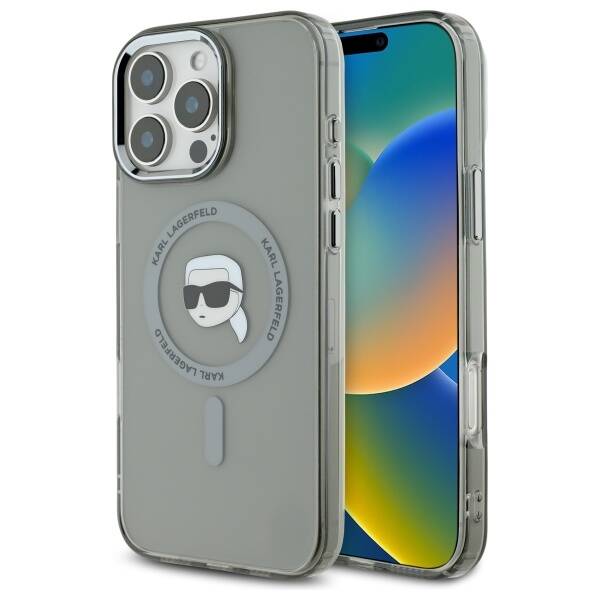 MagSafe-deksel for Apple iPhone 16 Pro, Karl Lagerfeld, IML Metal Karl's Head, Svart