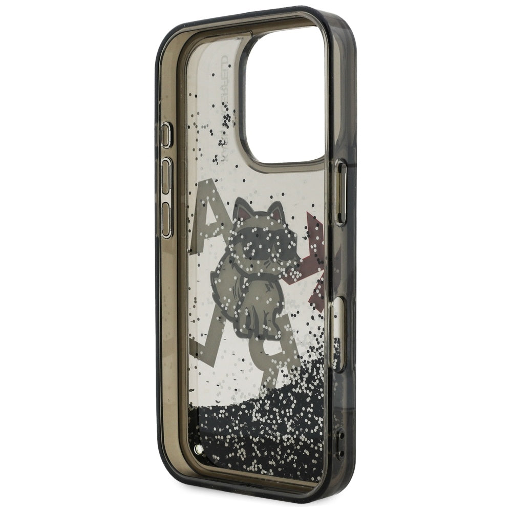 MagSafe-deksel for Apple iPhone 16 Pro, Karl Lagerfeld, Liquid Glitter Choupette Logo, Svart