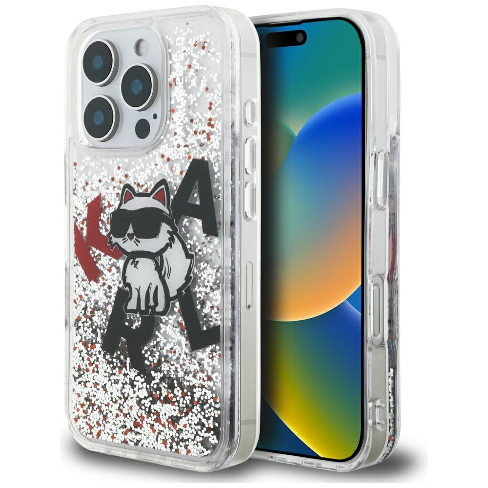 MagSafe-deksel for Apple iPhone 16 Pro, Karl Lagerfeld, Liquid Glitter Choupette Logo, Gjennomsiktig