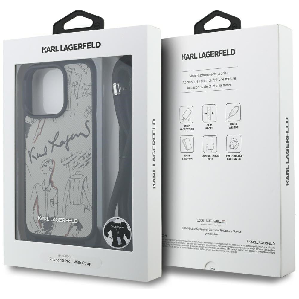 MagSafe-deksel for Apple iPhone 16 Pro, Karl Lagerfeld, Saffiano Crossbody, Grå