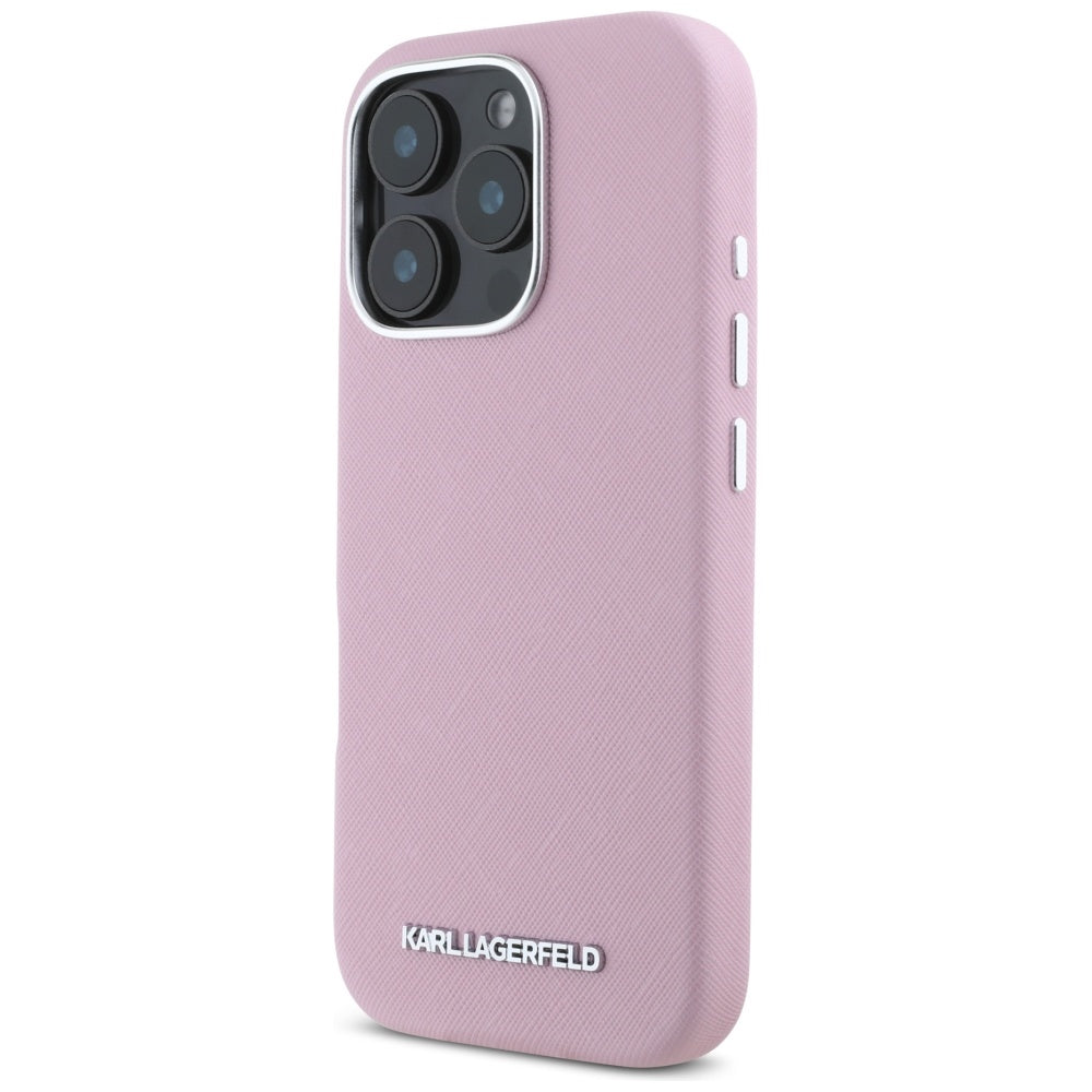 MagSafe-deksel for Apple iPhone 16 Pro, Karl Lagerfeld, Saffiano Full Wrapped Elongated Metal Logo, Rosa