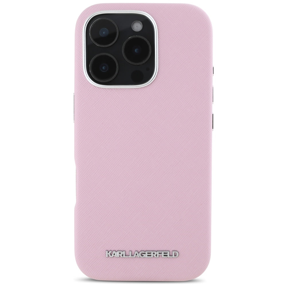 MagSafe-deksel for Apple iPhone 16 Pro, Karl Lagerfeld, Saffiano Full Wrapped Elongated Metal Logo, Rosa