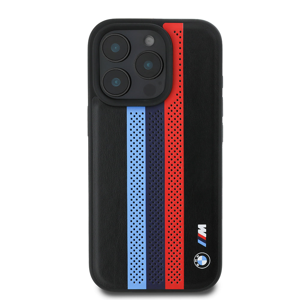 MagSafe-deksel for Apple iPhone 16 Pro Max, BMW, Perforated M Perf. Tricolor Stripers, Svart