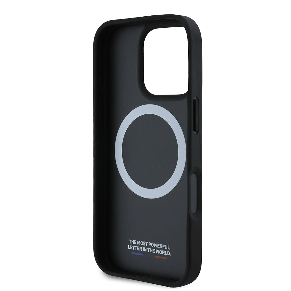 MagSafe-deksel for Apple iPhone 16 Pro Max, BMW, Perforated M Perf. Tricolor Stripers, Svart