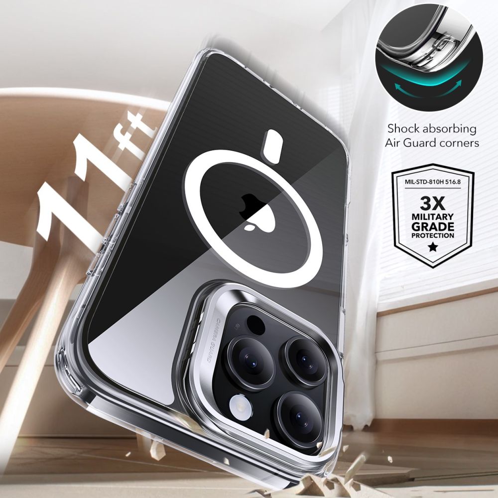 MagSafe-deksel for Apple iPhone 16 Pro Max, ESR, Classic Hybrid Kickstand med skjermbeskytter, Gjennomsiktig