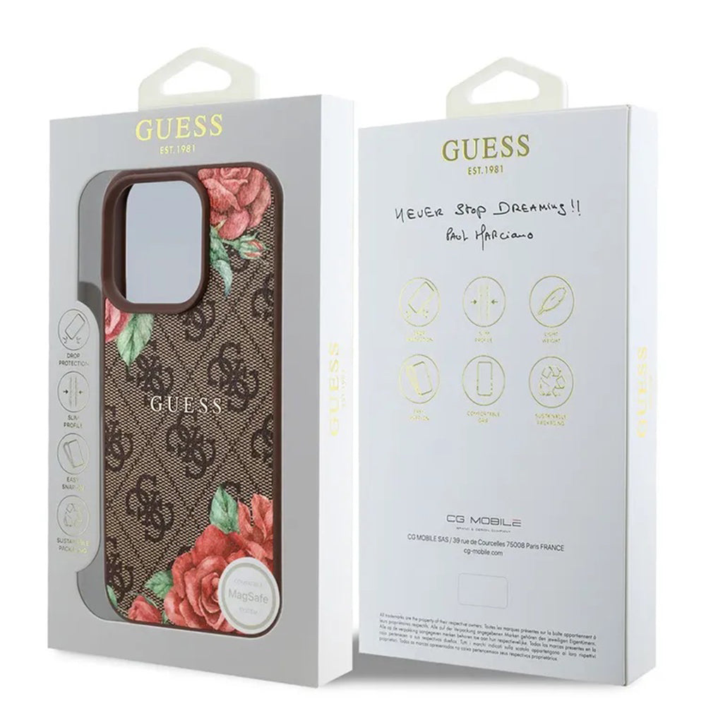 MagSafe-deksel for Apple iPhone 16 Pro Max, Guess, 4G Flowers Print, Brun