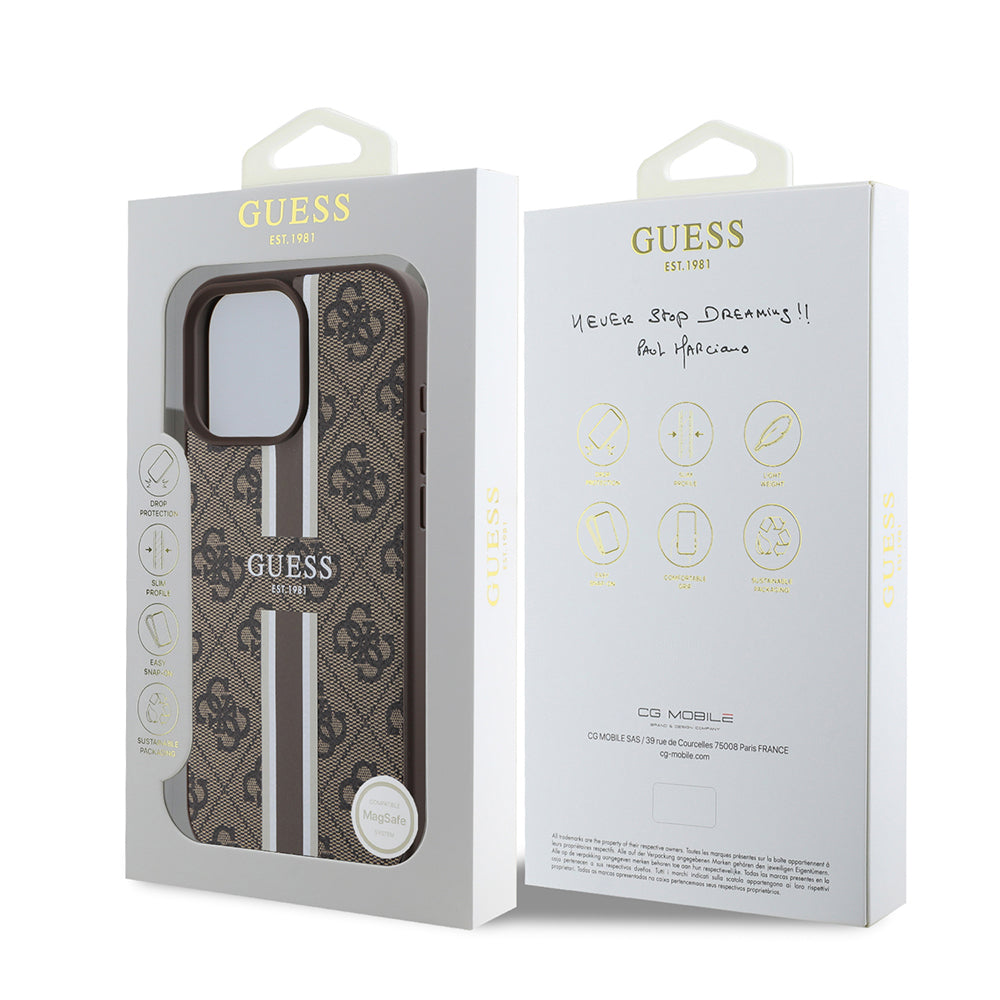 MagSafe-deksel for Apple iPhone 16 Pro Max, Guess, 4G Printed Stripes, Brun
