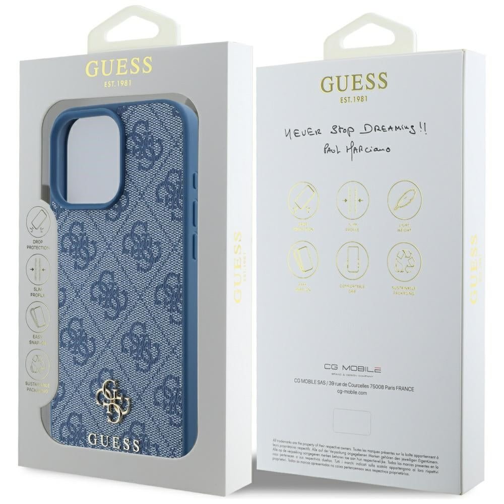 MagSafe-deksel for Apple iPhone 16 Pro Max, Guess, 4G Small and Classic Logo, Blå