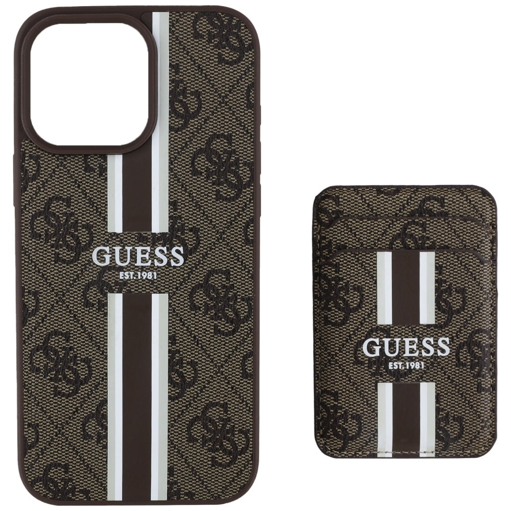 MagSafe-deksel for Apple iPhone 16 Pro Max, Guess, Cardslot 4G Stripes, Brun