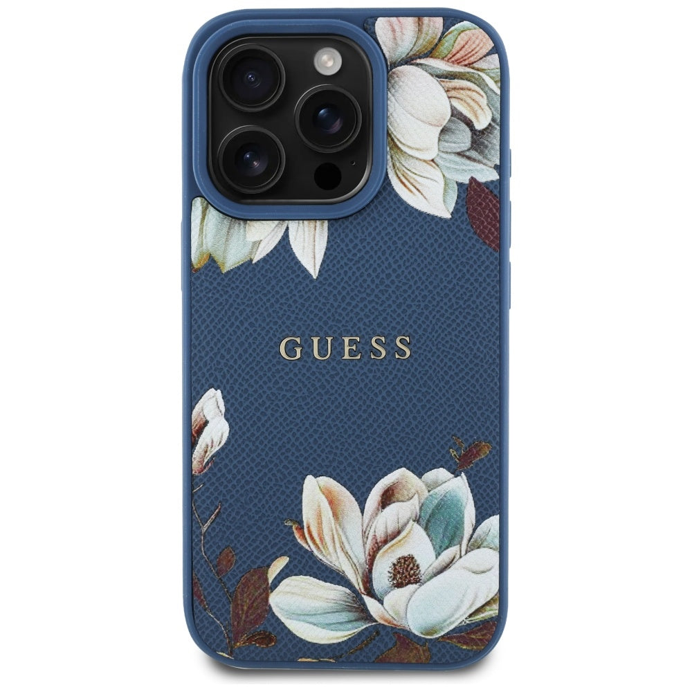 MagSafe-deksel for Apple iPhone 16 Pro Max, Guess, Grained Flowers, Blå