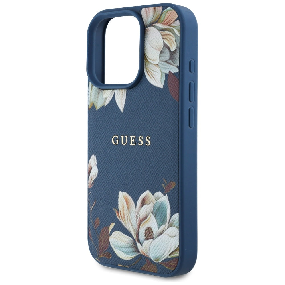 MagSafe-deksel for Apple iPhone 16 Pro Max, Guess, Grained Flowers, Blå