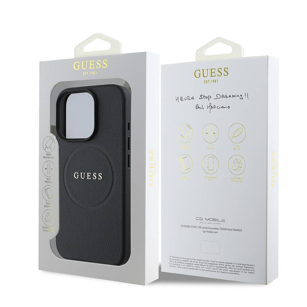 MagSafe-deksel for Apple iPhone 16 Pro Max, Guess, Grained Gold Ring, Svart