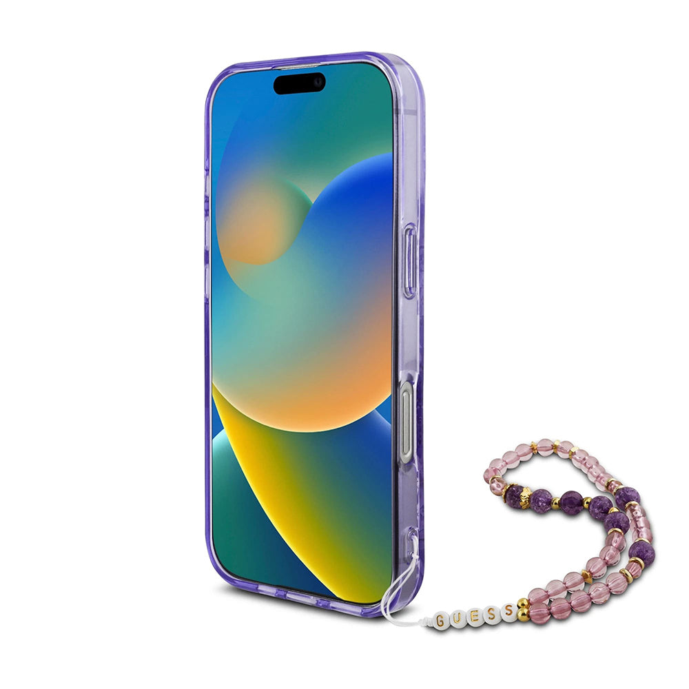 MagSafe-deksel for Apple iPhone 16 Pro Max, Guess, IML Flowers with Pearl Strap, Lilla
