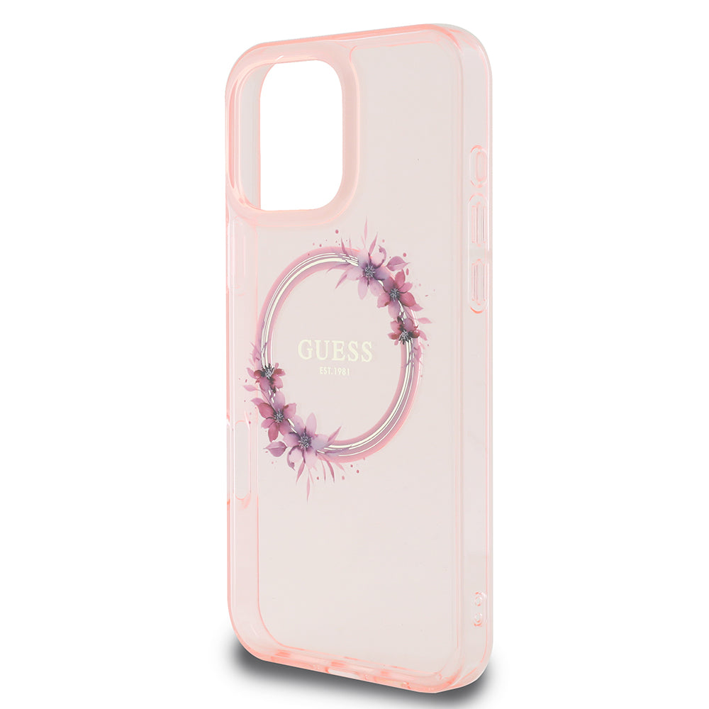 MagSafe-deksel for Apple iPhone 16 Pro Max, Guess, IML Flowers Wreath, Rosa