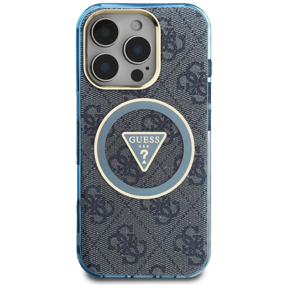 MagSafe-deksel for Apple iPhone 16 Pro Max, Guess, IML Glitter 4G Circle Triangle, Blå