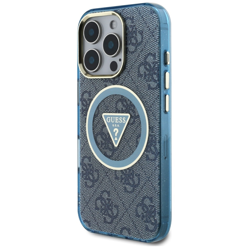 MagSafe-deksel for Apple iPhone 16 Pro Max, Guess, IML Glitter 4G Circle Triangle, Blå