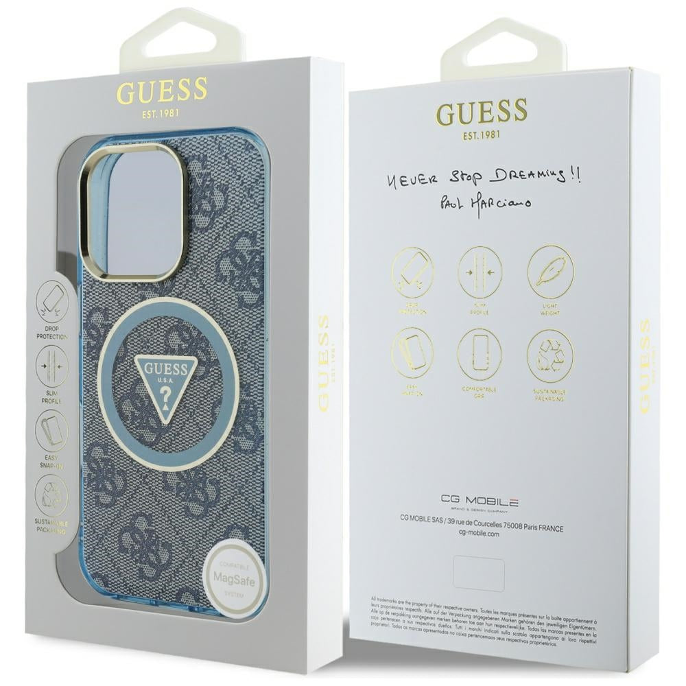 MagSafe-deksel for Apple iPhone 16 Pro Max, Guess, IML Glitter 4G Circle Triangle, Blå