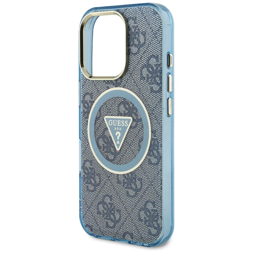 MagSafe-deksel for Apple iPhone 16 Pro Max, Guess, IML Glitter 4G Circle Triangle, Blå