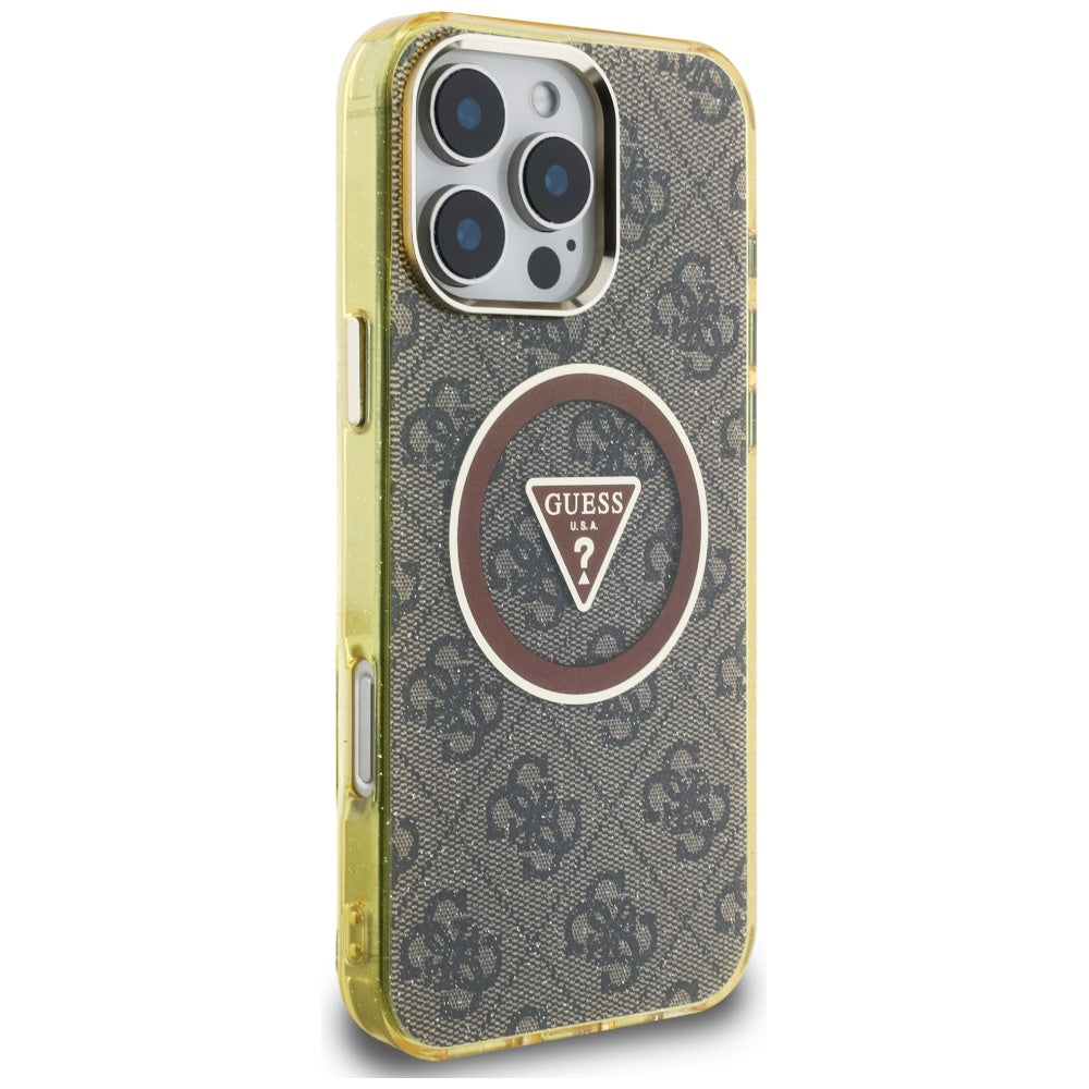 MagSafe-deksel for Apple iPhone 16 Pro Max, Guess, IML Glitter 4G Circle Triangle, Brun