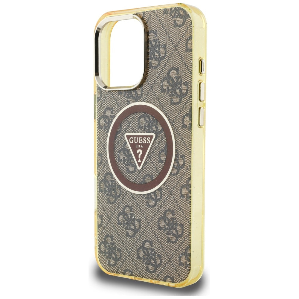 MagSafe-deksel for Apple iPhone 16 Pro Max, Guess, IML Glitter 4G Circle Triangle, Brun