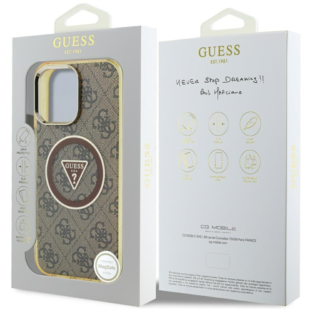 MagSafe-deksel for Apple iPhone 16 Pro Max, Guess, IML Glitter 4G Circle Triangle, Brun