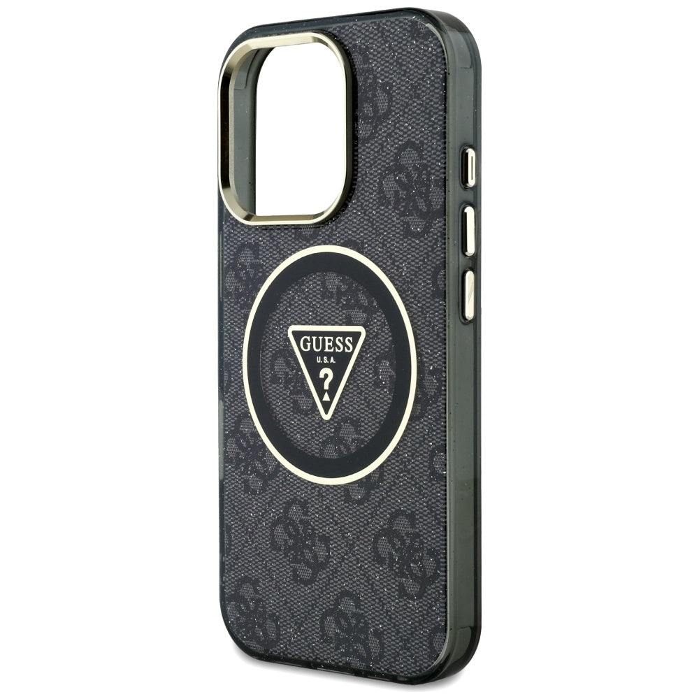 MagSafe-deksel for Apple iPhone 16 Pro Max, Guess, IML Glitter 4G Circle Triangle, Svart