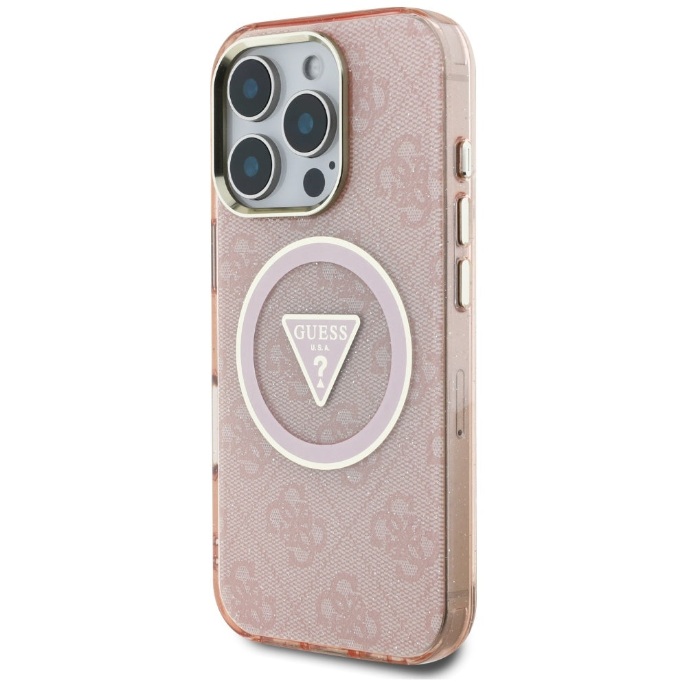 MagSafe-deksel for Apple iPhone 16 Pro Max, Guess, IML Glitter 4G Circle Triangle, Rosa