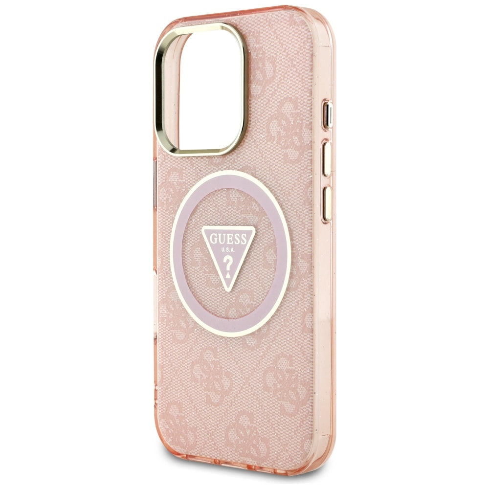 MagSafe-deksel for Apple iPhone 16 Pro Max, Guess, IML Glitter 4G Circle Triangle, Rosa