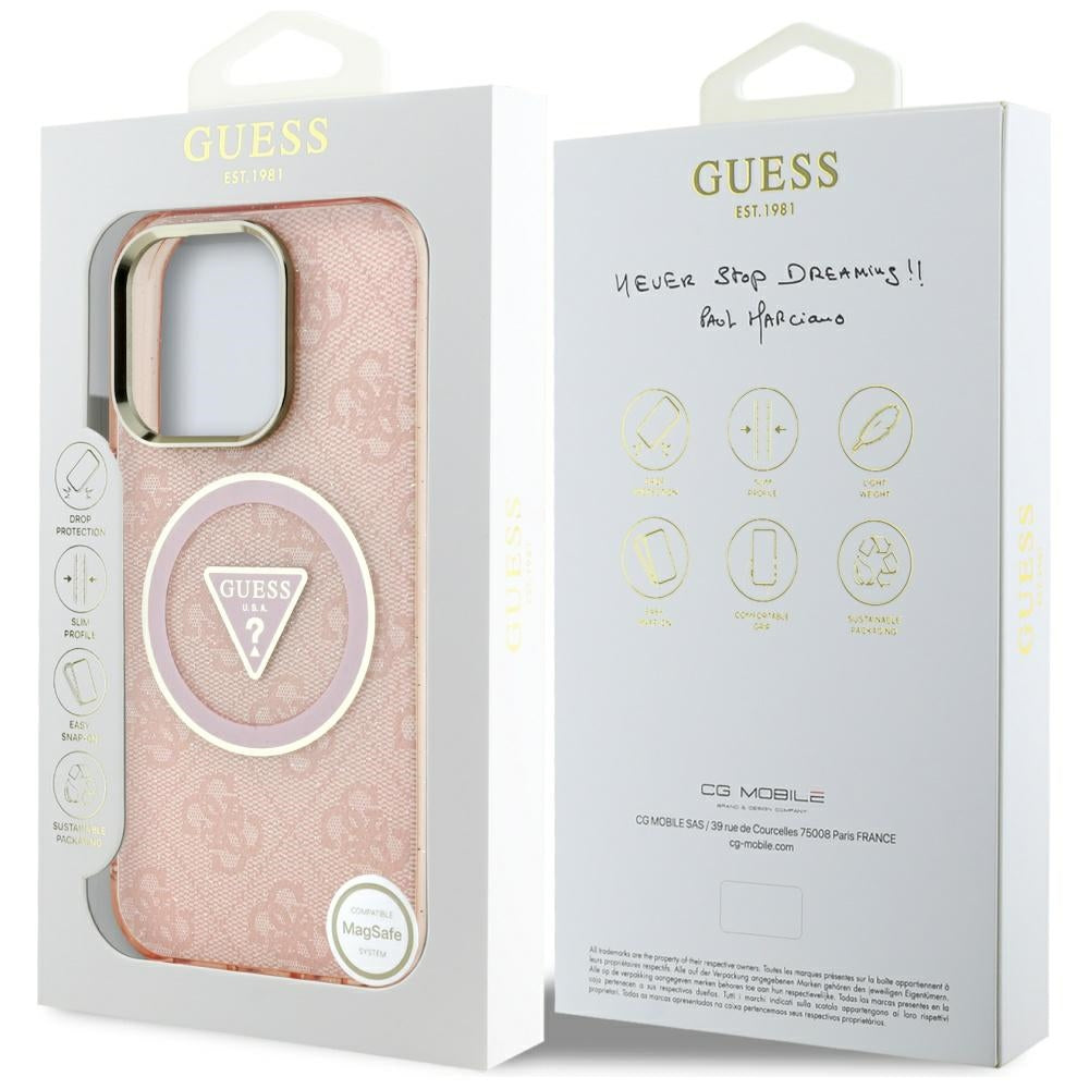 MagSafe-deksel for Apple iPhone 16 Pro Max, Guess, IML Glitter 4G Circle Triangle, Rosa