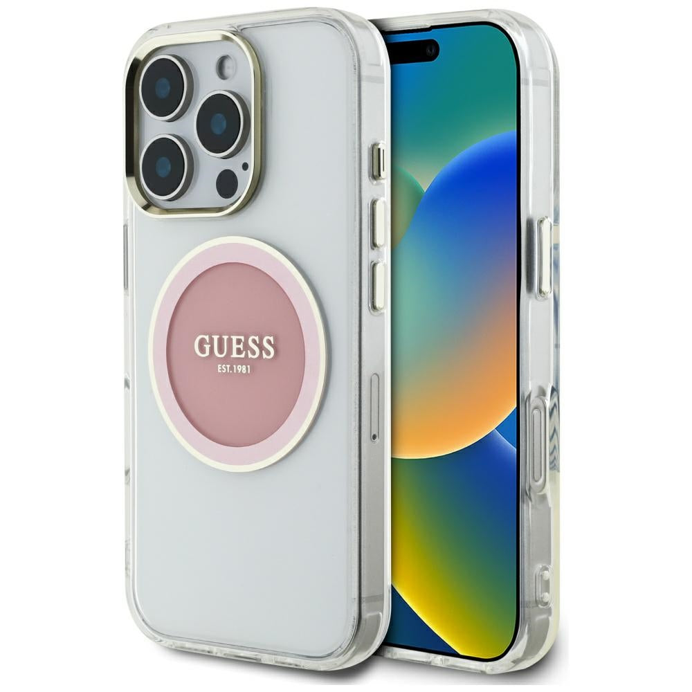 MagSafe-deksel for Apple iPhone 16 Pro Max, Guess, IML Metal Colored Circle, Rosa