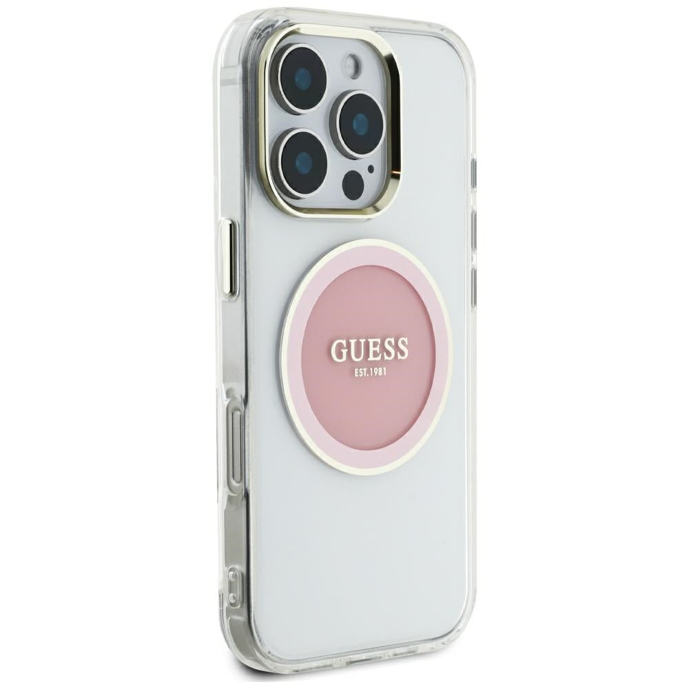 MagSafe-deksel for Apple iPhone 16 Pro Max, Guess, IML Metal Colored Circle, Rosa