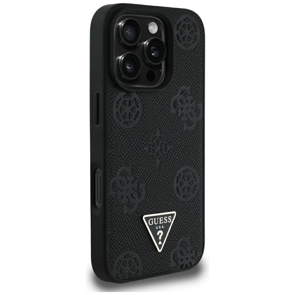 MagSafe-deksel for Apple iPhone 16 Pro Max, Guess, Peony Grained Hot Stamp Triangle, Svart