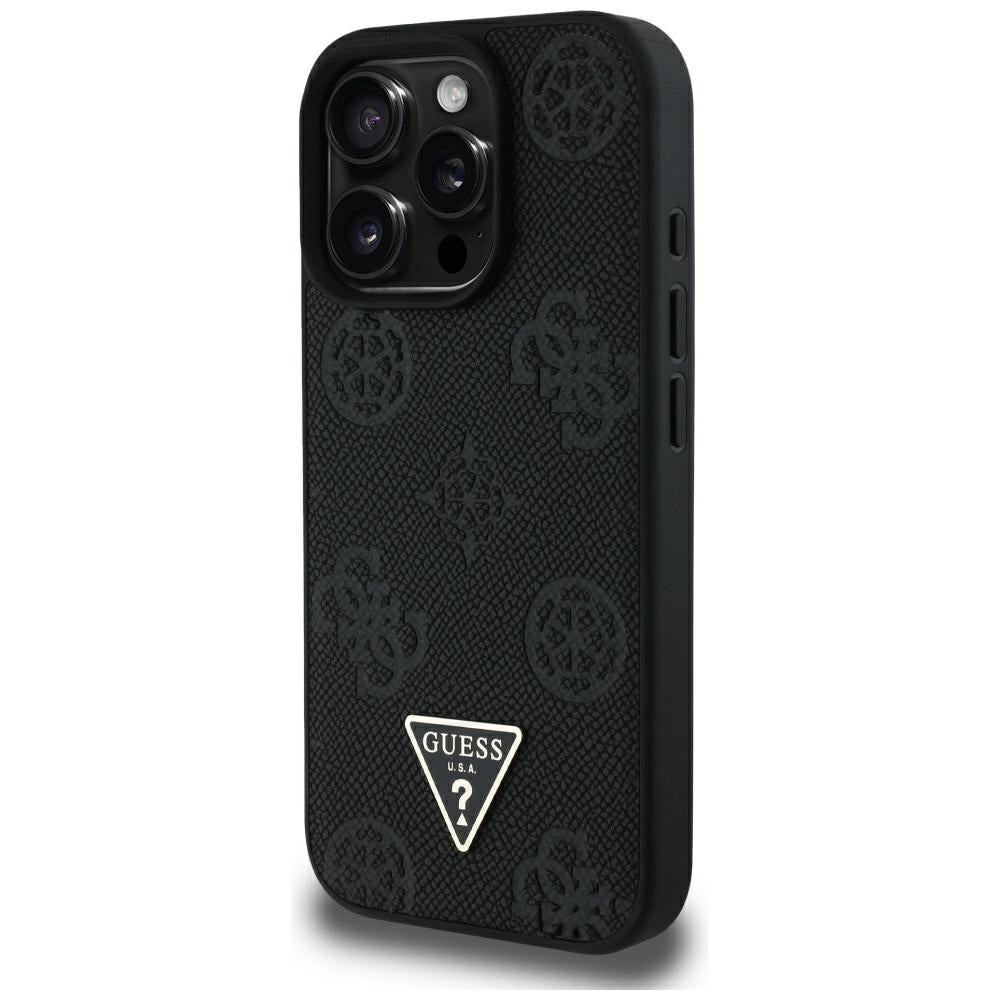 MagSafe-deksel for Apple iPhone 16 Pro Max, Guess, Peony Grained Hot Stamp Triangle, Svart