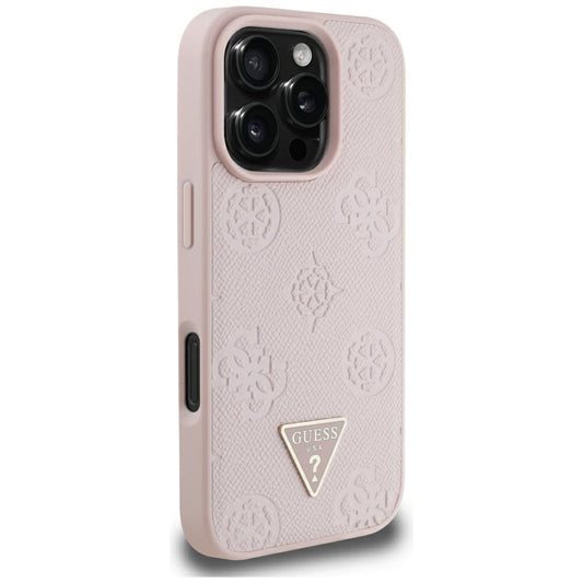 MagSafe-deksel for Apple iPhone 16 Pro Max, Guess, Peony Grained Hot Stamp Triangle, Rosa