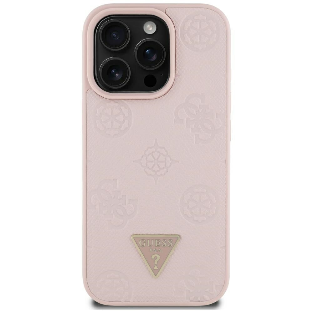 MagSafe-deksel for Apple iPhone 16 Pro Max, Guess, Peony Grained Hot Stamp Triangle, Rosa