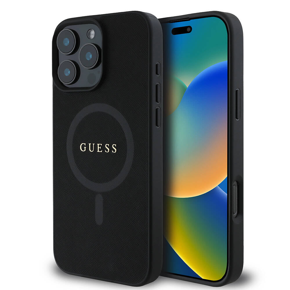 MagSafe-deksel for Apple iPhone 16 Pro Max, Guess, Saffiano Classic Logo, Svart