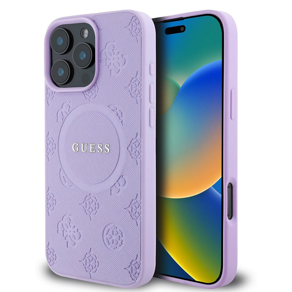 MagSafe-deksel for Apple iPhone 16 Pro Max, Guess, Saffiano Peony Classic Logo, Lilla