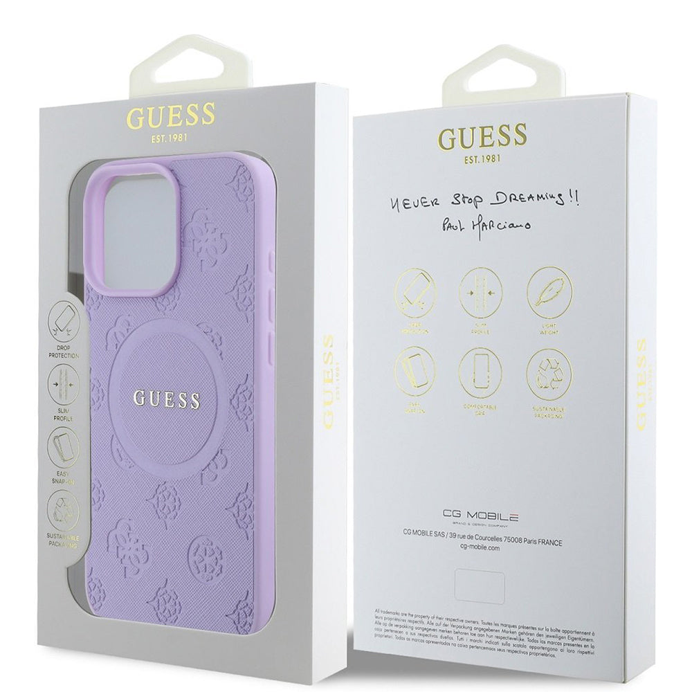 MagSafe-deksel for Apple iPhone 16 Pro Max, Guess, Saffiano Peony Classic Logo, Lilla