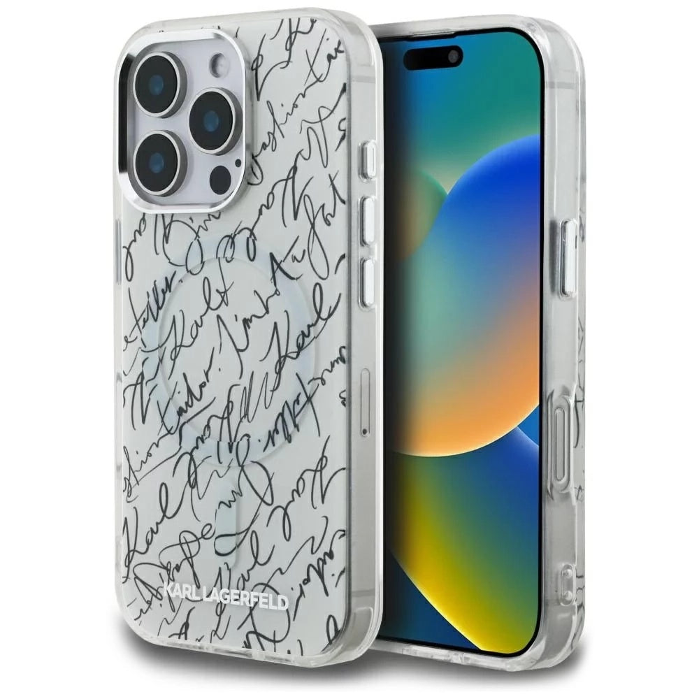 MagSafe-deksel for Apple iPhone 16 Pro Max, Karl Lagerfeld, IML Karl Script Pattern, Hvit