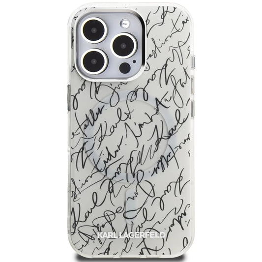 MagSafe-deksel for Apple iPhone 16 Pro Max, Karl Lagerfeld, IML Karl Script Pattern, Hvit