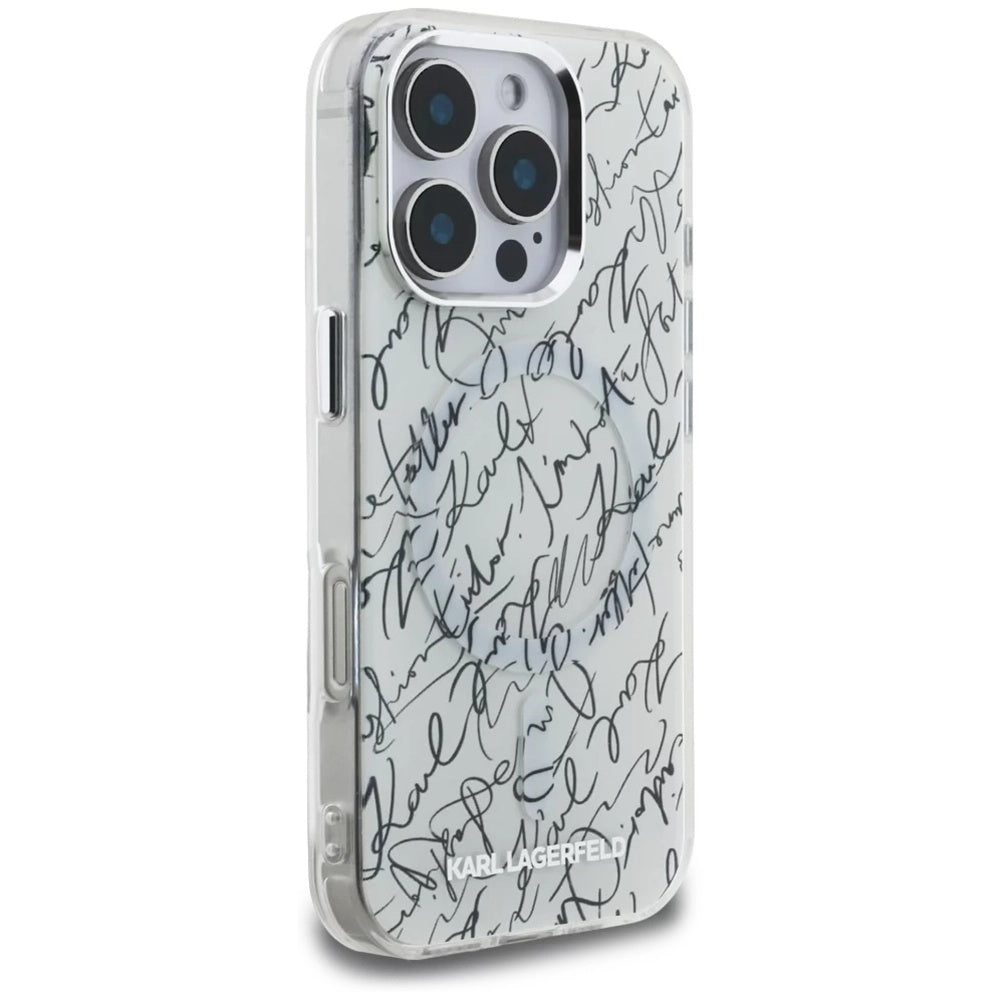 MagSafe-deksel for Apple iPhone 16 Pro Max, Karl Lagerfeld, IML Karl Script Pattern, Hvit