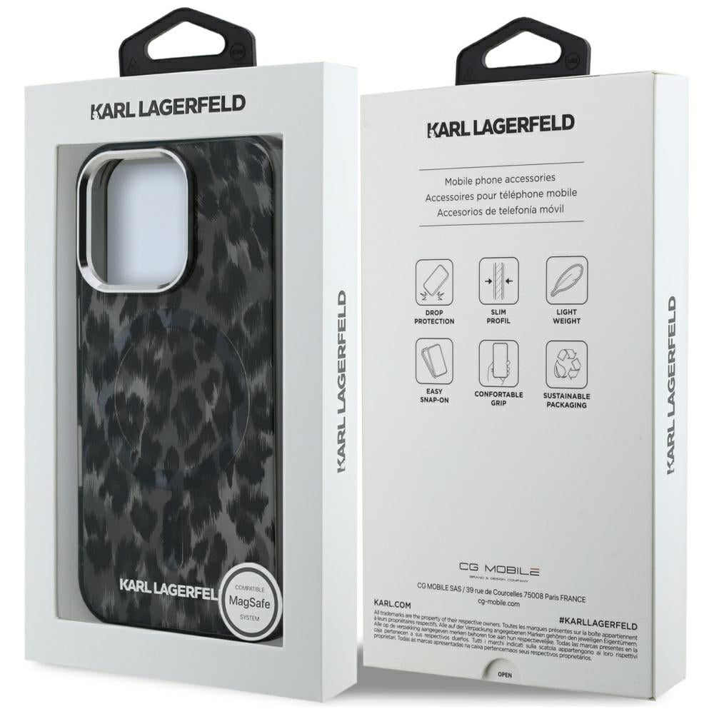 MagSafe-deksel for Apple iPhone 16 Pro Max, Karl Lagerfeld, IML Leopard-mønster, Svart