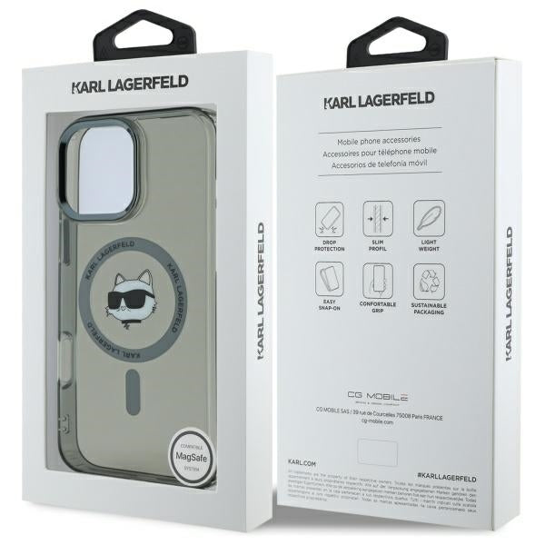MagSafe-deksel for Apple iPhone 16 Pro Max, Karl Lagerfeld, IML Metal Choupette's Head, Svart