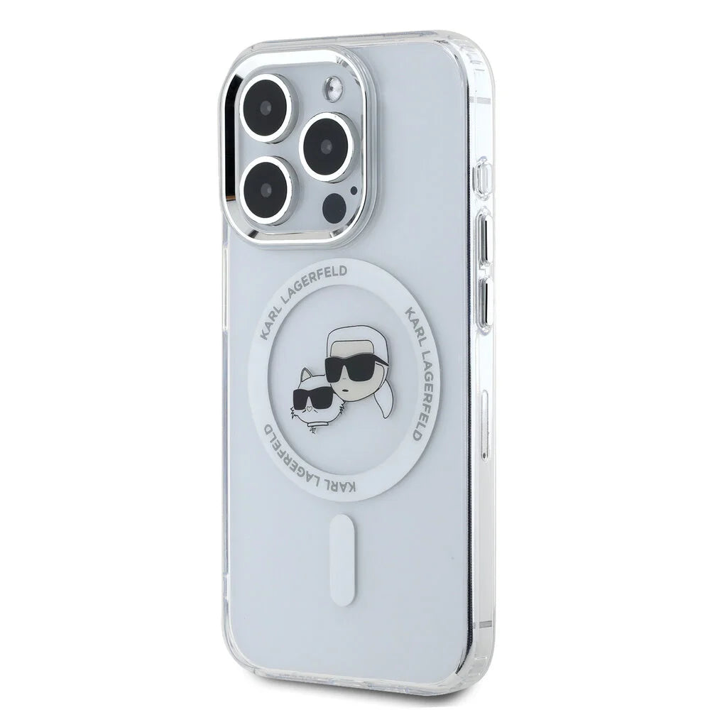 MagSafe-deksel for Apple iPhone 16 Pro Max, Karl Lagerfeld, IML Metal Karl & Choupette's Heads, Hvit