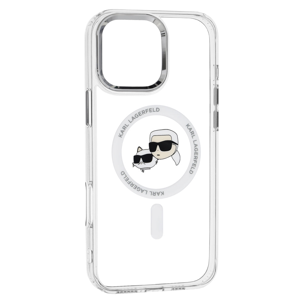 MagSafe-deksel for Apple iPhone 16 Pro Max, Karl Lagerfeld, IML Metal Karl & Choupette's Heads, Hvit
