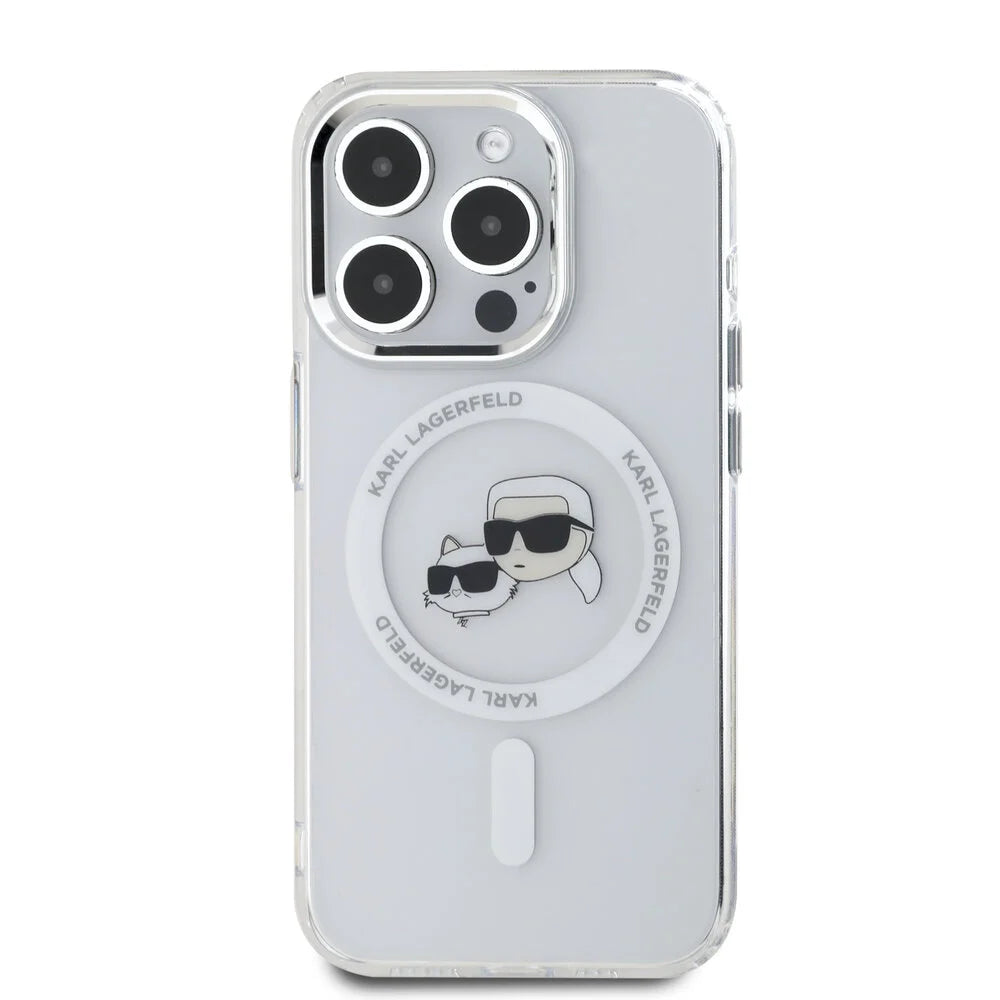 MagSafe-deksel for Apple iPhone 16 Pro Max, Karl Lagerfeld, IML Metal Karl & Choupette's Heads, Hvit