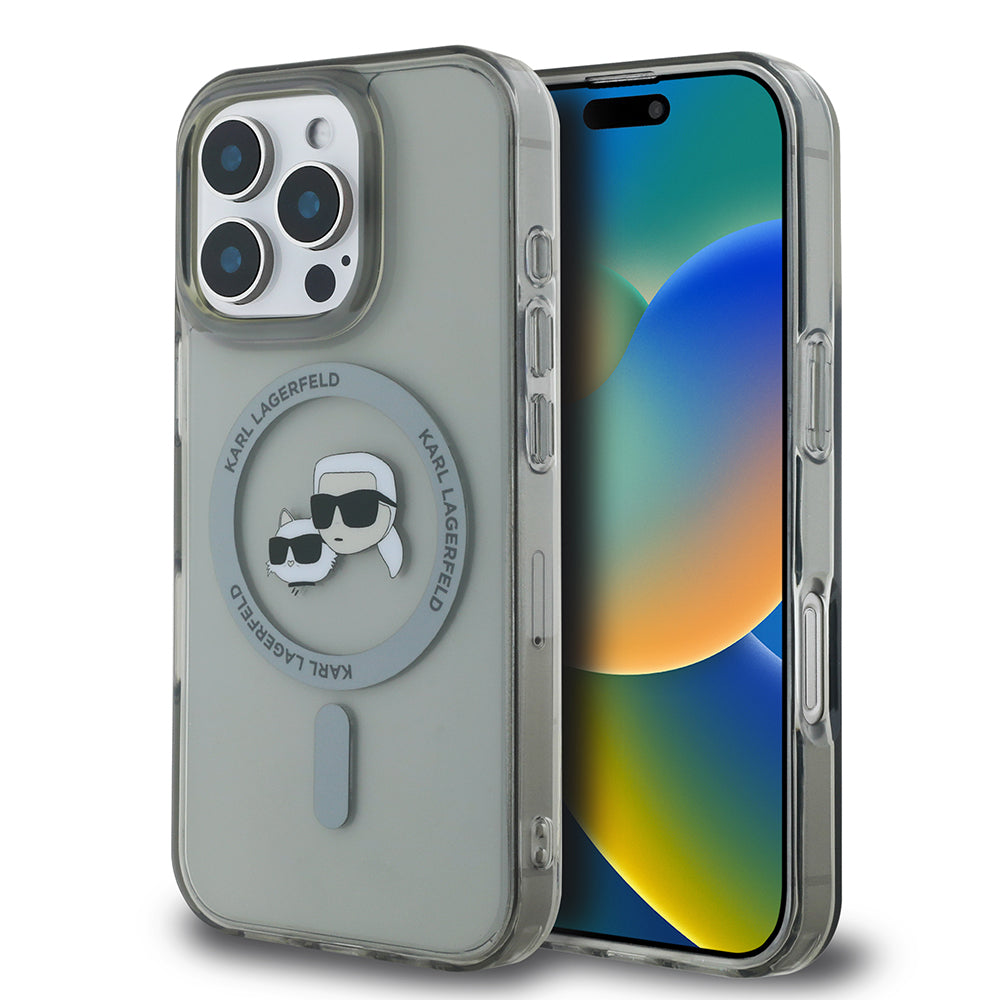 MagSafe-deksel for Apple iPhone 16 Pro Max, Karl Lagerfeld, IML Metal Karl & Choupette's Heads, Svart